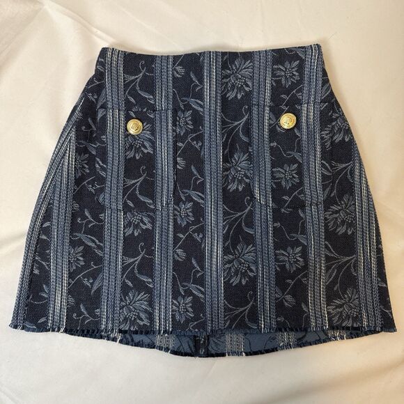 Maje Dresses & Skirts - Maje Jacquard Blue Floral Stripe Mini Skort with Shorts NWT FR34 US2